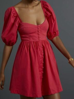 MAEVE by Anthropologie Pink Puff-Sleeve Dress